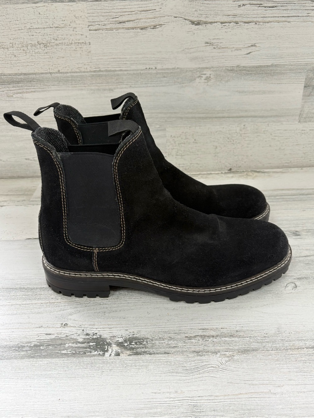 Crevo Mens Size 11 Douro Black Chelsea Boots Pull On Suede Upper Rubber Outsole